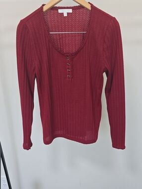 Design History Burgundy Long Sleeve Henley Top